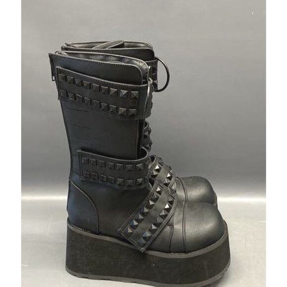 Demonia TRASHVILLE-138 Platform Mid-Calf Boot, Blk Vegan Leather, Men\'s 4